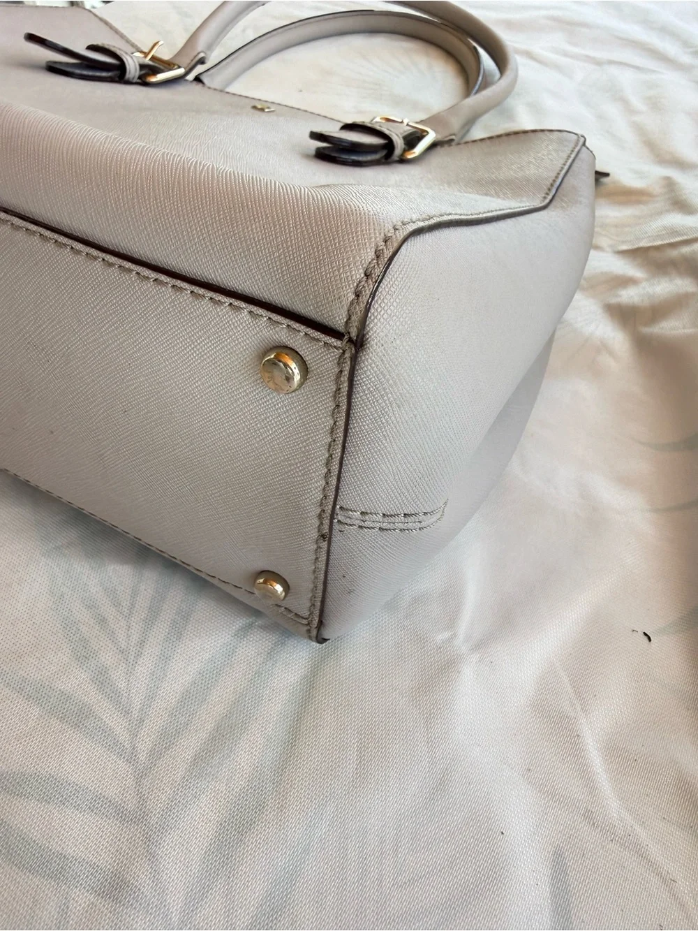 Kate Spade New York Saffiano Leather Structured Satchel Light Gray Gold Hardware